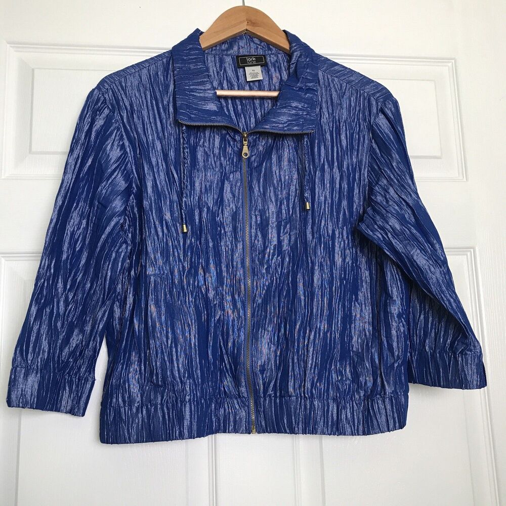 lark lane womens sz 10 jacket zipper drawn starp royal blue collared street wear